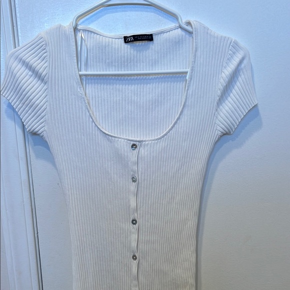 White Button-Down Ribbed Dress - Picture 5 of 5